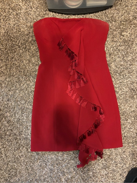 cinq a sept Dresses & Skirts - 5a7 cinq a sept Strapless Red Tassel-Trim Mini Dress